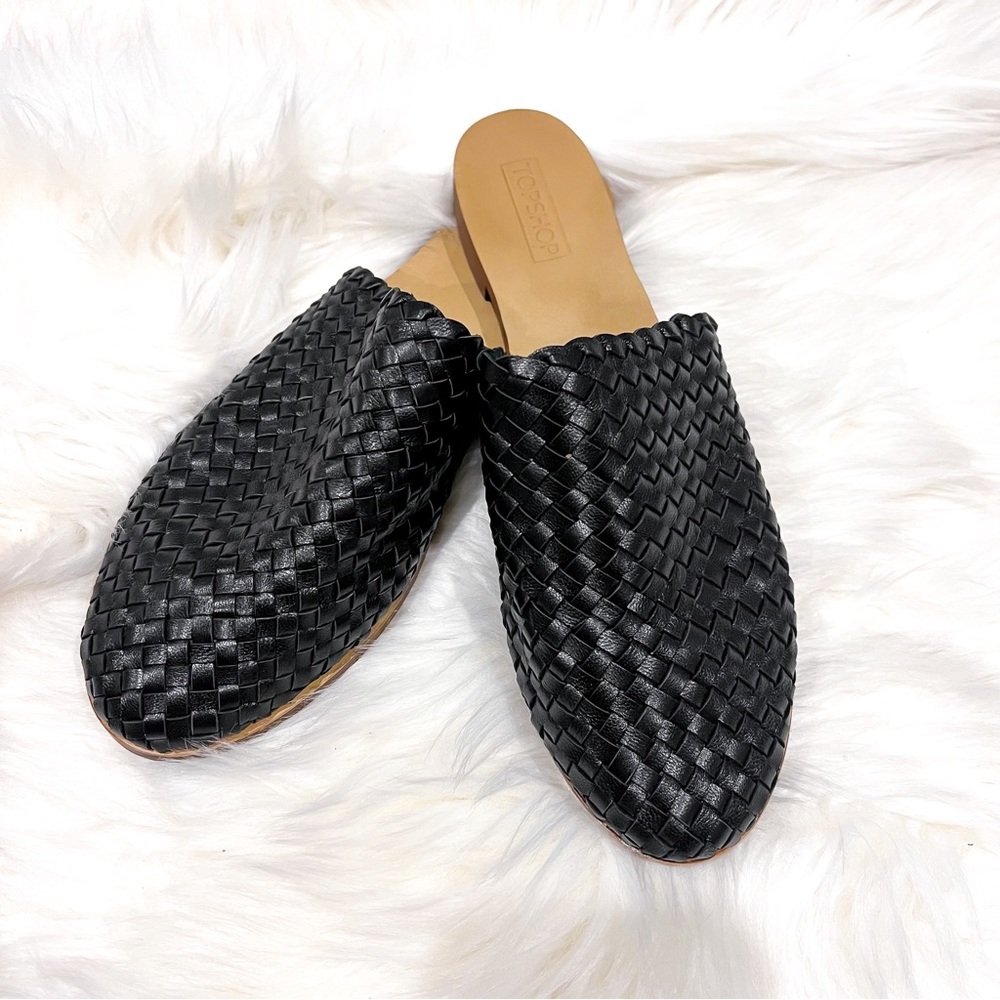 TOPSHOP woven leather black slip on mules 39